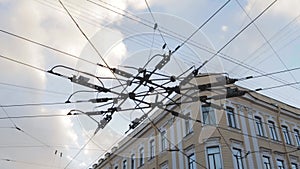 Trolleybus wires hub street industrial electricity transport energy power