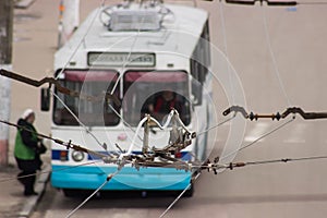 Trolleybus wires, top view image