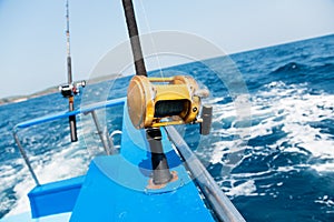 Trolling fishing with motor boat in the tropical sea