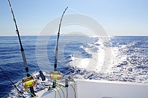 Trolling offshore fisherboat rod reels wake sea