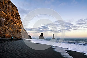 Trolls fingers rock, Vik village, black beach in Iceland