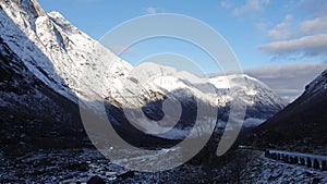 Trollstigen valley view to Andalsnes in Norway in autumn