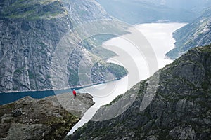 Trolltunga - cliff rock above lake Ringedalsvatnet in Norway