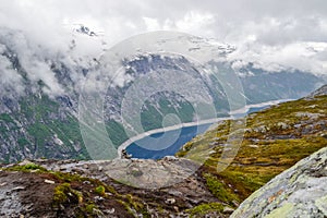 Trolltunga hike, Lake Ringedalsvatnet, Norway, Beautiful scandinavian landscape, Scandianavia, summer nature. Hike starts from