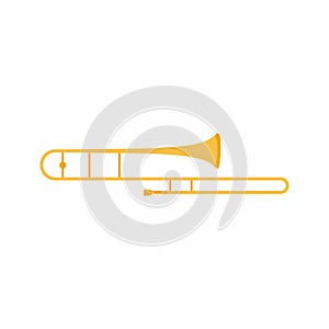 Trombone flat icon. Brass band, symphony orchestra, concert. Musical instruments concept cartoon style on white background. Vector