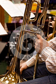 Trombone in the hands of a musician