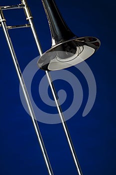 Trombone Isolated On blue