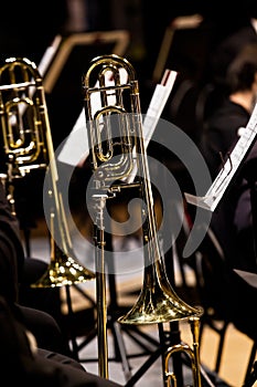 Trombones on stage in Symphony orchestra