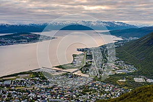 Tromso as seen from Mount Storsteinen, Norway.