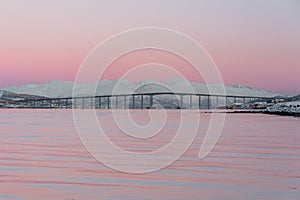 Tromso bridge with pink sky