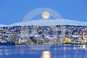 Tromso At Full Moon In Winter Time, Christmas in Tromso, Norway