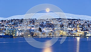 Tromso At Full Moon In Winter Time, Norway
