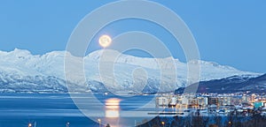 Tromso At Full Moon In Winter Time, Norway