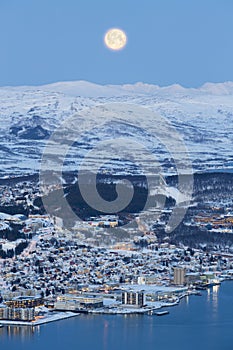 Tromso At Full Moon In Winter Time, Norway