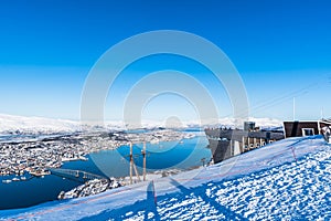 The upper Fjellheisen cable car station on Mount Storsteinen above Tromso, Norway