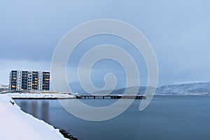 Tromso suburb covered in a deep snow