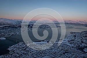 TromsÃ¸ Cityscape Covered in Snow