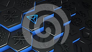 TRON coin Abstract cryptocurrency with blockchain network connection in blockchain conceptual 3d illustration