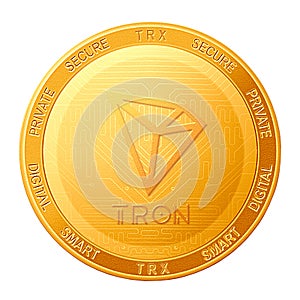 TRON coin isolated on white background; TRON TRX cryptocurrency