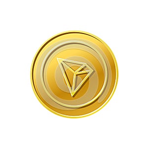 Tron crypto currency. Golden tron coin icon