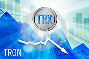 Tron cryptocurrency in the bright rays on background with statis photo