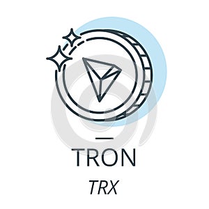 Tron cryptocurrency coin line, icon of virtual currency