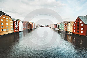 Trondheim city in Norway colorful houses scandinavian architecture cityscape