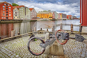 Trondheim River Nidelva Dockside Warehouses and Anchors Landscape