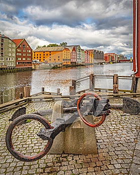 Trondheim River Nidelva Dockside Warehouses and Anchors Portrait