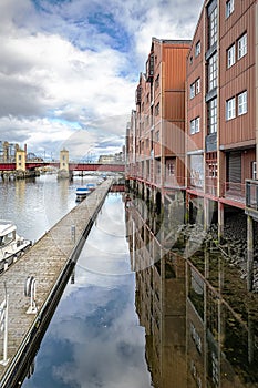 Trondheim River Nidelva Dockside Warehouses and Jetty