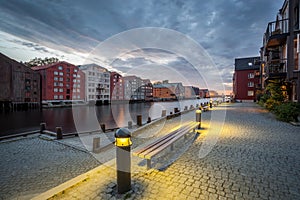 Trondheim skyline by the nidaros river (nidelva) and bakklandet