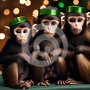 A troop of capuchin monkeys wearing festive masks and enjoying a New Years Eve parade1