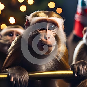 A troop of capuchin monkeys wearing festive masks and enjoying a New Years Eve parade3