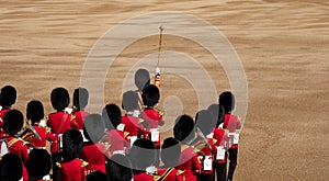 Trooping the Colour, annual military ceremony in London in the presence of the Queen. Guards wear bearskin hats.