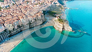 Tropea town and Tyrrhenian Sea beach with Sanctuary church of Santa Maria dell Isola - Panorama