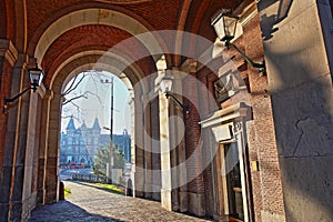 Tropenmuseum viewed through arcades located at Alexanderplein, Amsterdam