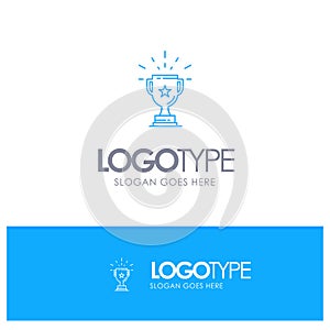 Trophy, Achievement, Award, Business, Prize, Win, Winner Blue outLine Logo with place for tagline