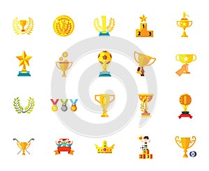 Trophy award medal badge star winner success champion icon set amazing vector illustrations