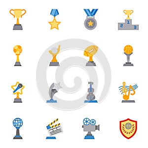 Trophy and awards flat icon color set 2.