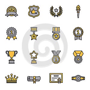 Trophy and awards line icon set 1.