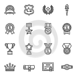 Trophy and awards line icons set 1.