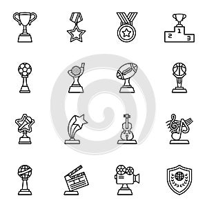 Trophy and awards line icons set 2