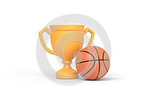 Trophy cup and basketball isolated on white background