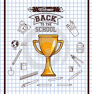 Trophy cup on checkered of back to school vector design