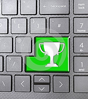 trophy cup green sign icon computer communications typing keyboard keys cell phone