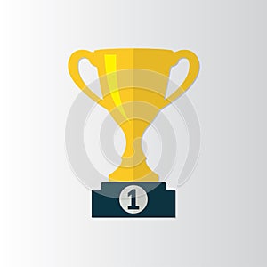 Trophy Cup icon on prize podium. First place award. Champions or winners Infographic element. Vector illustration