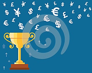 Trophy cup with money symbol icon vector, winning money concept