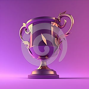 Trophy cup on a purple background. 3d render illustration.