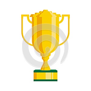 Trophy cup star with handles isolated on white background flat icon design. Gold champion cup. Award sign vector and illustration.