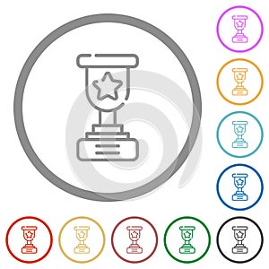 Trophy cup with star outline flat icons with outlines